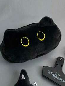 1 buc. Penar drăguț cu pisică neagră - capacitate mare, cutie de depozitare a papetăriei moale și durabilă cu ochi galbeni drăguți, perfect pentru întoarcerea la școală, geantă de creioane