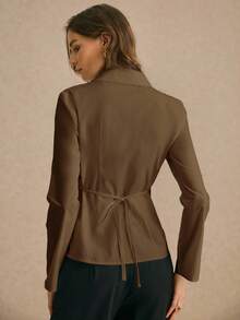 2026 Camisa casual elegante de mangas largas para mujer, con cintura con cordón y botones delanteros, de algodón, para oficina y trabajo, ropa formal para mujer de negocios, adecuada para ocasiones formales en el lugar de trabajo, salidas elegantes, estilo de sirena de oficina - Marrón - Ver 7
