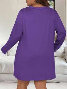 EMERY ROSE Plus Size Women's Solid Color Long Sleeve Single-Breasted Casual Loose Jacket, Spring/Fall Winter Autumn - Purple - View 2