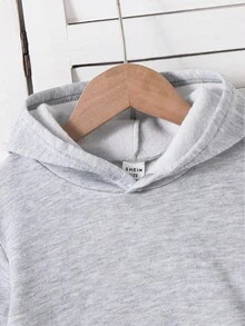 SHEIN 2 件套男婴可爱百搭字母图案连帽衫 + 绿色裤子套装，男女通用婴儿服装，婴儿冬装 - 灰色 - 查看 6