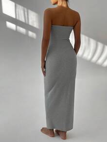 FavEase Damen Lässig einfarbiges Bodycon Tube Kleid mit Tunnelzug in der Taille, ganzjährig tragbar