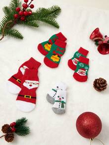 PETSIN 1 Style Pet Cartoon Socks, Christmas Stockings (Santa Claus, Reindeer, Snowman Patterns), Non-Slip Paw Covers, Non-Slip & Stain-Resistant, Christmas Pet Supplies - Multicolor - View 2