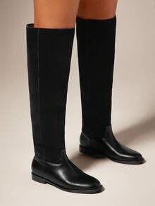 SHUZIA Women Chic Winter Casual Minimalist Lug-Sole Over Knee Boots For Christmas - Black - View 2