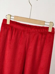 3 件套女童红色长袖睡袍、灰色雪人印花长袖上衣和裤子睡衣套装 - 彩色 - 查看 6