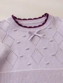 Souflis Souflis 4-7 Jahre alte Mädchen Traumhafte Prinzessin Stil Lila Gestrickter Pullover Set, mit aufwendigem Diamantmuster und Schleifenakzent, ideal für Schule, Kinderpartys oder Familientreffen im Frühling, Herbst und Winter - Violett - Übersicht 8