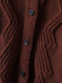 SHEIN Vintaside Kids 2pcs Young BoyBrown Chunky Knit Sweater Set, Autumn/Winter, Trapezoid Textured Pullover & Casual Elastic Waist Pants