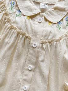 Vintaside Kids Áo dài tay cổ thêu hoa dễ thương cho bé gái, thích hợp cho mùa xuân, hè, thu - Màu be - Xem 9