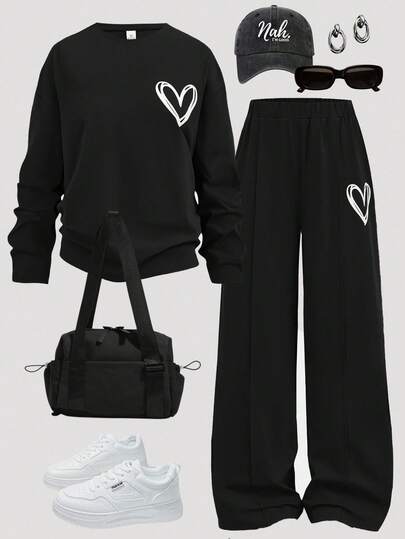 SHEIN Girlism 2pcs/Set Teen Girls Casual Loose Fit Crew Neck Raglan Sleeve Graphic Tee & Pleated Shorts Set, Lightweight Knit Outfit For Everyday, Back-To-School, Holiday, Outdoor, Spring Picnic Y2k Tween Outfit Y2k Outfits Full Outfit Set Y2k Girl Outfit Y2k Teen Outfit Girl Y2k Outfit Teen Y2k Outfit