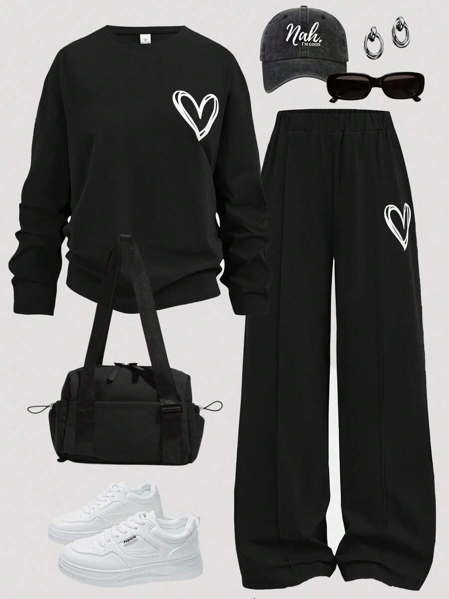 SHEIN Girlism 2pcs/Set Teen Girls Casual Loose Fit Crew Neck Raglan Sleeve Graphic Tee & Pleated Shorts Set, Lightweight Knit Outfit For Everyday, Back-To-School, Holiday, Outdoor, Spring Picnic Y2k Tween Outfit Y2k Outfits Full Outfit Set Y2k Girl Outfit Y2k Teen Outfit Girl Y2k Outfit Teen Y2k Outfit