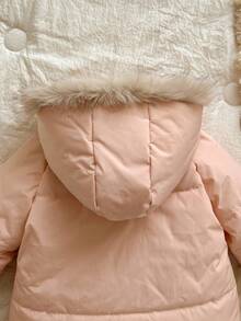 SHEIN Vintaside Kids Girls' Winter Warm Thermal Lined Hooded Parka With Faux Fur Trim, Fashionable And Practical Outdoor Jacket To Keep Young Girl Warm And Stylish During Winter Adventures Fall - Pink - View 5