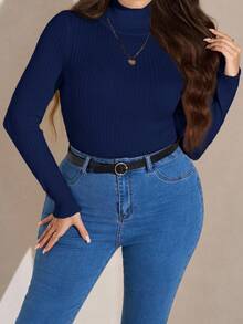 SHEIN LUNE Bộ 3 món dành cho nữ ngoại cỡ: Áo len chui đầu cổ lọ màu trơn đơn giản, dáng ôm, thích hợp mặc đi làm hàng ngày, Thu/Đông - Nhiều màu - Xem 8