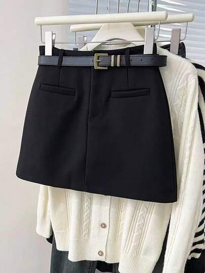 Franclia Minimalist Commuter Spring/Summer New Versatile Fashion A-Line Waist Slimming Niche Design Black Bodycon Skirt For Women