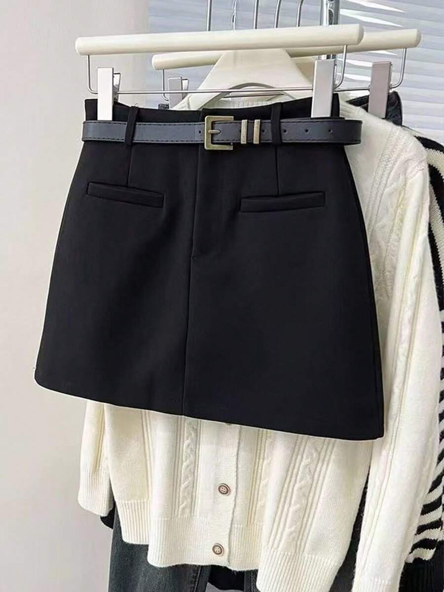 Franclia Minimalist Commuter Spring/Summer New Versatile Fashion A-Line Waist Slimming Niche Design Black Bodycon Skirt For Women