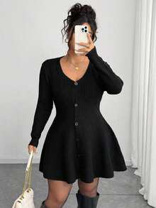Elenzga Plus Size Women Casual Solid Color Cinched Waist Cardigan, Autumn/Winter Fall Cloth , Halloween - Black - View 1