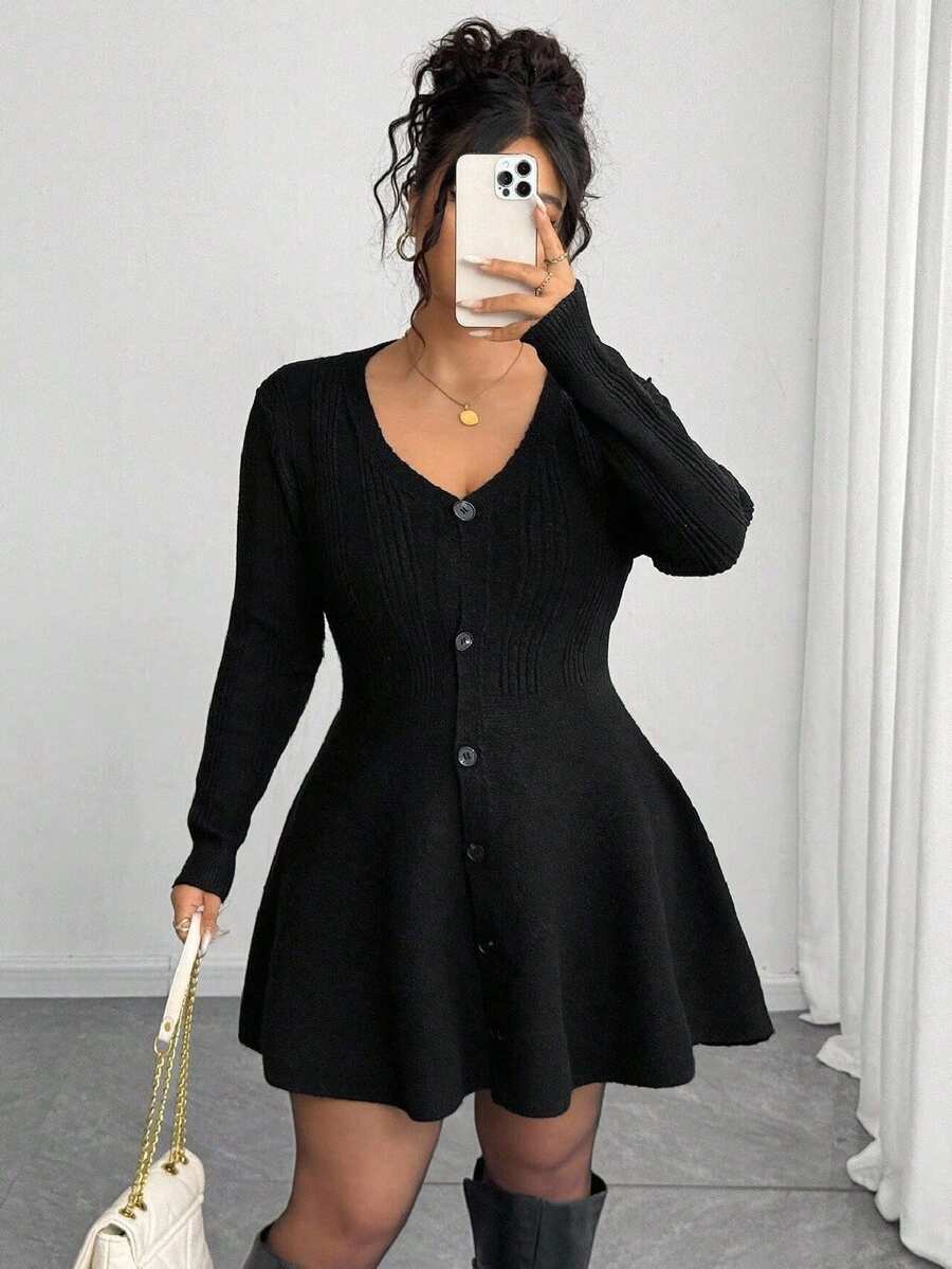 Elenzga Plus Size Women Casual Solid Color Cinched Waist Cardigan, Autumn/Winter Fall Cloth , Halloween - Black - View 1