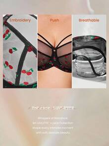 LUVLETTE Plus Christmas & New Years Unlined Full Coverage Side Support Sheer Black Mesh Miniimizer Bra Cherry Floral Sexy Lingerie - Black - View 7
