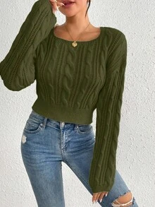 EMERY ROSE Casual Solid Color Square Collar Sweater, Autumn/Winter