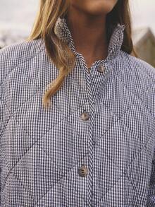 Aralina 女士格子单排扣落肩长袖双口袋休闲冬装外套 - 黑與白 - 查看 4