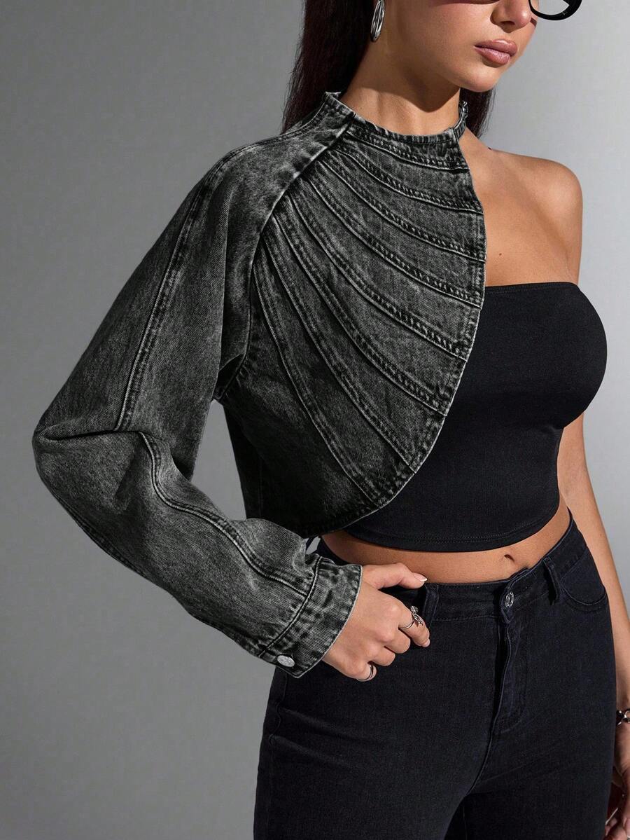 Jeanoix Asymmetric Distressed Denim Jacket