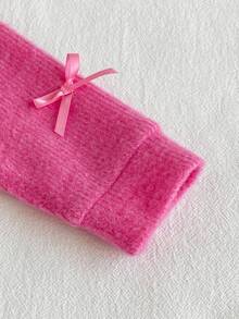 SHEIN Baby Mädchen Säugling Kleinkind Neugeborene 0-3 Jahre Mode Herbst/Winter Gestrickte flauschige gerippte Schleife Strickjacke + Leggings Hose 2-teiliges Outfit Set