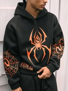 AXEPEAK طقم هوديي وبنطلون رياضي فضفاض بطبعة العنكبوت من AXEPEAK، ملابس رجالية مناسبة للخريف والشتاء