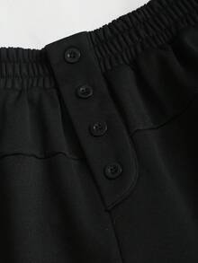 Sweetra Women's Casual Loose Elastic Waist Faux Placket Relaxed Fit Wide Leg Sweatpants, Suitable For Commuting, Travel, Work, Spring/Autumn - Black - View 4