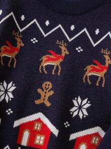2025新款男童毛衣，秋冬新款，时尚藏蓝色卡通圣诞长袖提花套头衫，可爱打底针织衫，适合节日穿着，8岁男童圣诞毛衣，圣诞宝宝，男童学院风 - 藏蓝色 - 查看 5