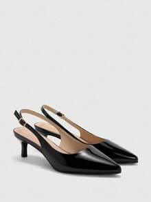 CUCCOO BIZCHIC 女士黑色尖头小猫跟性感时尚后系带高跟鞋，适合日常通勤、休闲和工作场合。 - 黑色 - 查看 6