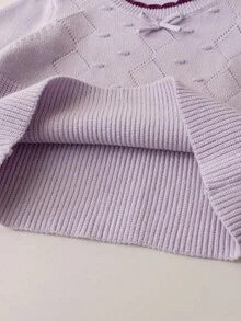 Souflis Souflis 4-7 Jahre alte Mädchen Traumhafte Prinzessin Stil Lila Gestrickter Pullover Set, mit aufwendigem Diamantmuster und Schleifenakzent, ideal für Schule, Kinderpartys oder Familientreffen im Frühling, Herbst und Winter - Violett - Übersicht 4