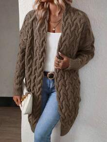 EMERY ROSE Women's Casual Loose Fit Drop Shoulder Long Sleeve Knitted Cardigan, Autumn/Winter - Brown - View 5