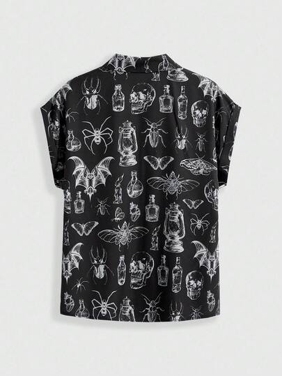 Goth Chemise femme imprimé rétro lune et plante gothique casual