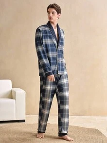 EverLounge Gentleman Vintage Contrast Color Men's Pajama Set, Fall Clothes - Multicolor - View 5