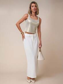 COSMINA Women's Solid Color Square Neck Cropped Fashionable Versatile Tank Top - Gold - View 4