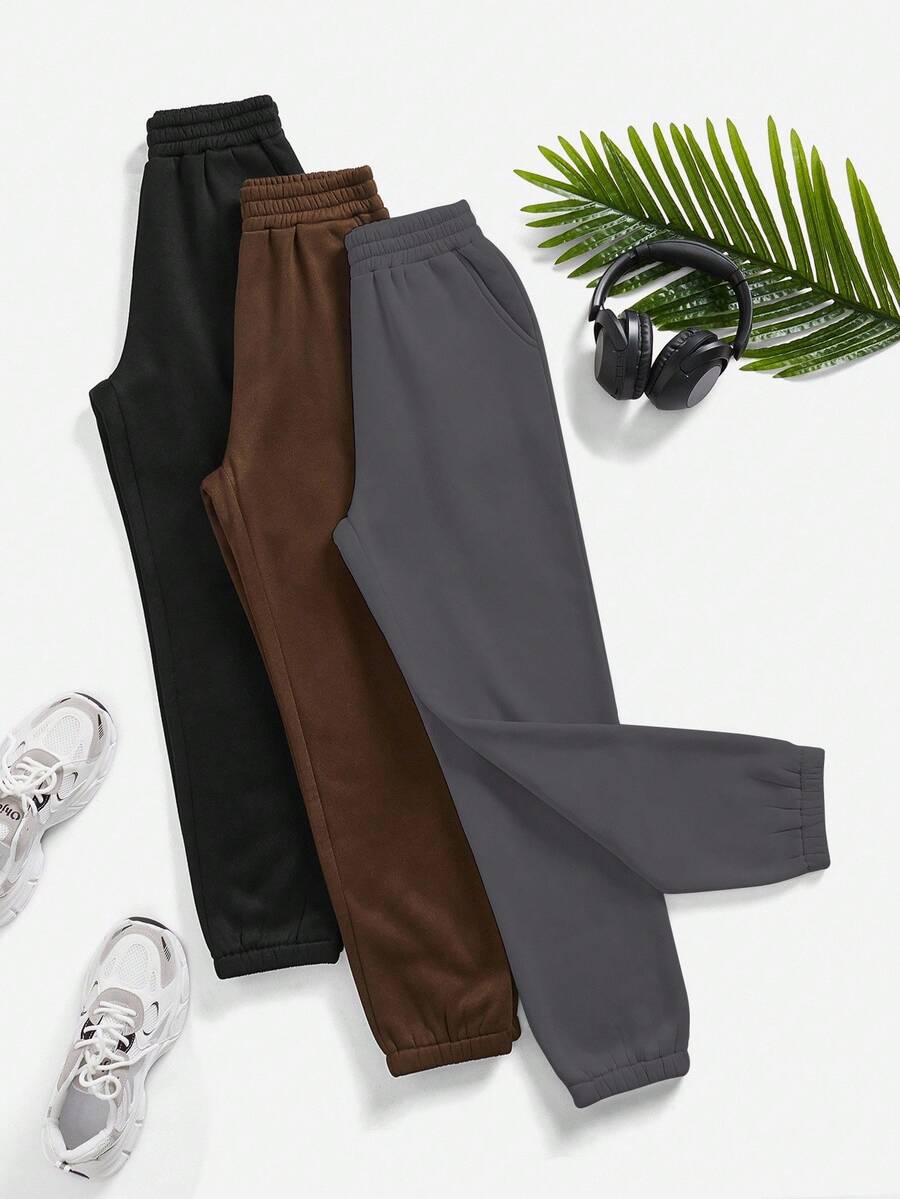 Easithlete Easithlete Pantalones de chándal de felpa de unicolor, ropa de invierno para mujer