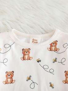 Cozy Pixies Set pigiama aderente per bambino, top a maniche lunghe con collo rotondo in maglia morbida a motivo di orsetti, pantaloni lunghi con vita elastica
