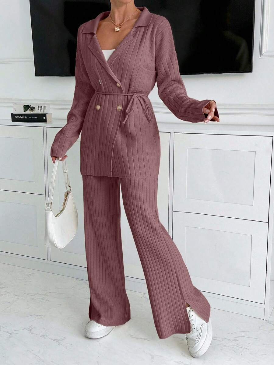 EURMUSE Handmade Stitch Embroidery Sweater And Pant Knit Set - Dusty Pink - View 1