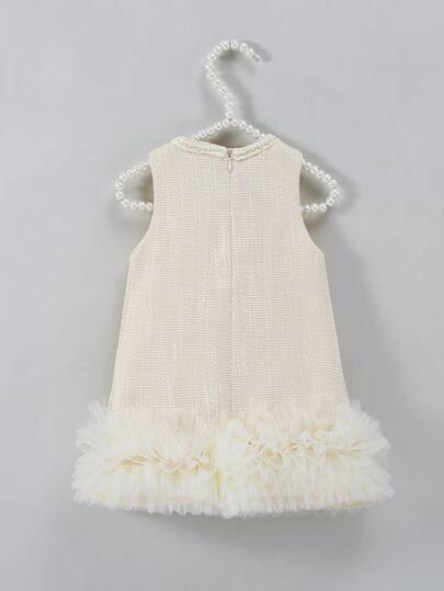 SHEIN Elladie kids 女婴优雅蝴蝶结 3D 花卉装饰无袖连衣裙，适合婚礼、派对、生日、度假、拍照、夏季
