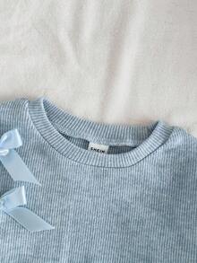 SHEIN Vintaside Kids Baby Mädchen Lässiges, vielseitiges Set aus Langarm-Top mit Schleifendekor und Hose, geeignet für Frühling, Herbst, Winter, Innen- und Außenbereich, Alltagskleidung