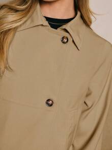 Poéselle Women's Casual Commuter Solid Color Trench Coat, Autumn - Khaki - View 7