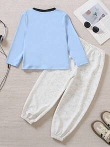 Genkimix Kids Conjunto de 2 piezas de sudadera de manga larga con estampado de gato azul claro y pantalones holgados de felpa gris claro con cordón para niñas de 4 a 7 años, adecuado para deportes, vacaciones, otoño/invierno, uso escolar - Multicolor - Ver 2