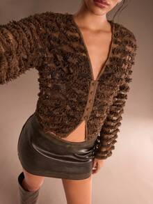 Glamine Women's Autumn Knitted Embroidered Lightweight Jacket - Brown - View 1