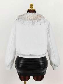 Y2K Amplova  Polka Dot Zip Up Leopard  Plus Size Women Fuzzy Patchwork Long Sleeve Loose Winter Jacket - Multicolor - View 2