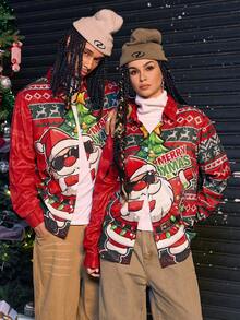 AXEPEAK Áo sơ mi nam in hình ông già Noel cài nút phía trước, mặc thường ngày, mùa thu - Nhiều màu - Xem 3