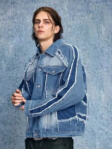 ROMWE MEN Prep Men's Short Denim Jacket, Retro Street Style - Black - View 10