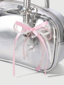 ROMWE Kawaii 1件优雅休闲手工串珠白色仿珍珠水晶粉色丝带蝴蝶结蝴蝶翅膀心形吊坠钥匙扣，适合女性日常佩戴或作为情人节礼物 - 粉色-17 - 查看 10