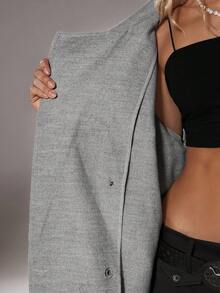 TRNVIE 1pc Women's Grey Long Lapel Casual Winter Jacket - Light Grey - View 8