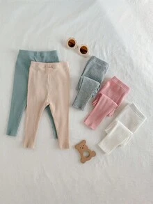 Loomiva 5 Stücke Baby Mädchen Einfarbig Weich Gestrickt Elastische Taille Hosen Set