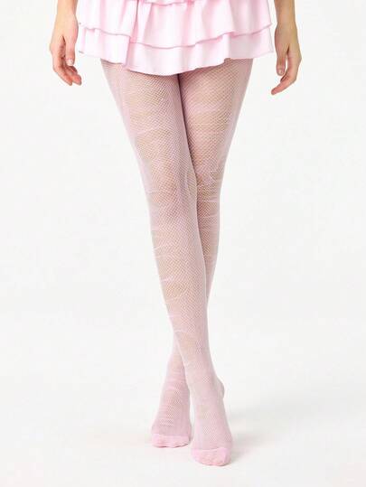 Kawaii 1 Pair White Solid Color Fishnet Socks + 1 Pair Pink Stockings, Y2K Baddie Style Set, Suitable For Daily Street Wear