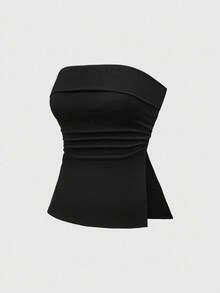 ROMWE Grunge Punk Hauts femme multicolores à ourlet fendu noir et blanc