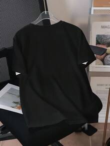 Teletubbies X SHEIN Men's Cartoon Pattern Black Crew Neck Short Sleeve T-Shirt